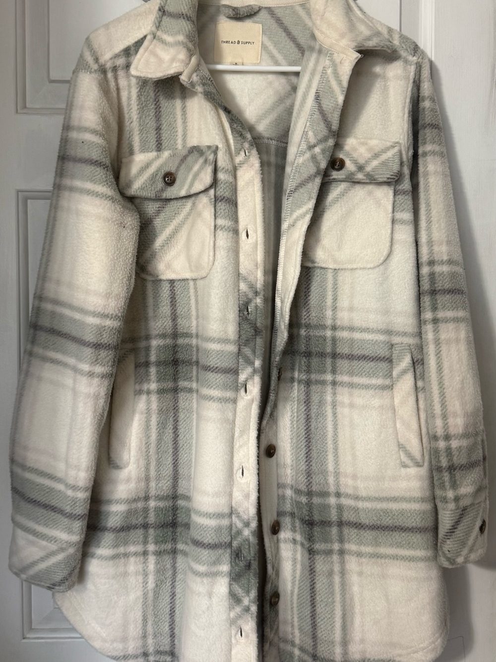 Thread & Supply Cream and Gray Plaid Utility Shacket